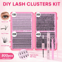 800PCS DIY Lash Cluster Extension Kit with Bond, Seal, and Tweezers