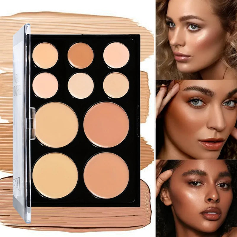 10-Color Cream Contour and Concealer Palette with Brush