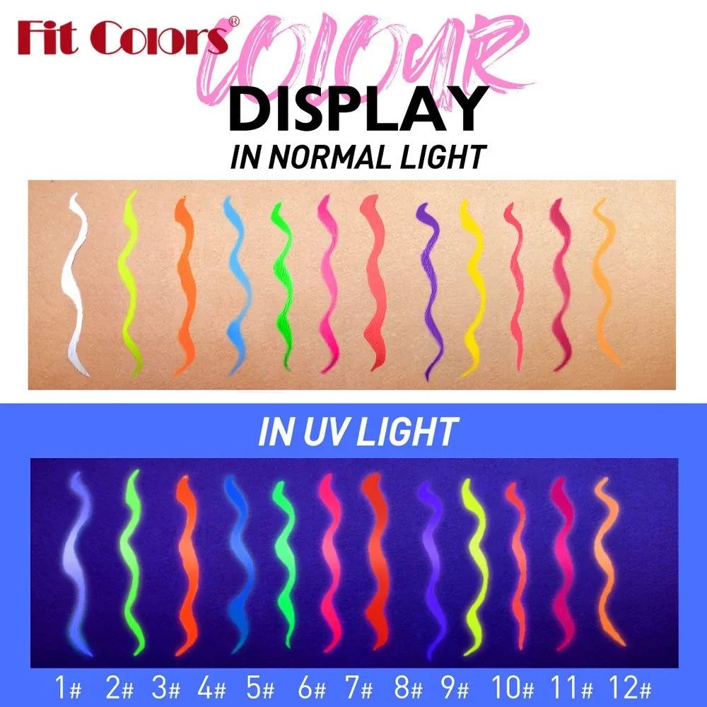 12-Color Neon UV Fluorescent Liquid Eyeliner Set