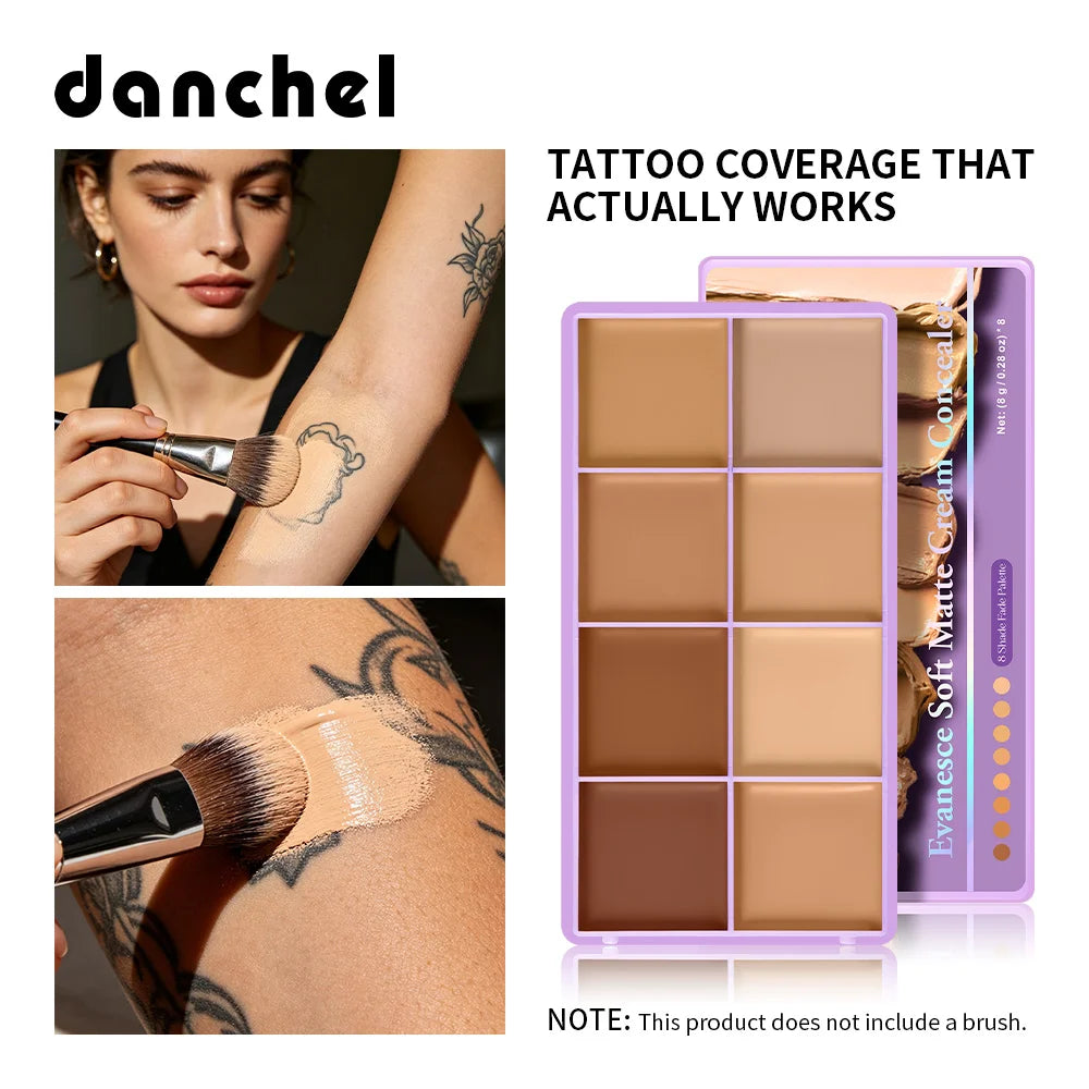 8-Color Full Coverage Matte Cream Concealer Palette with Brush