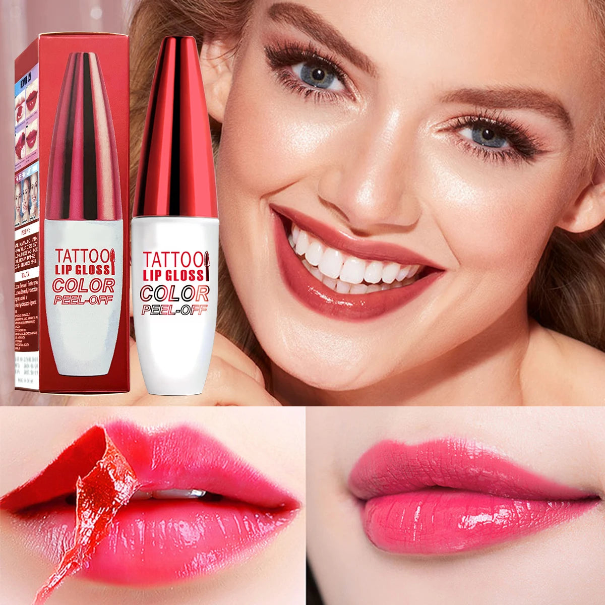 4-Color Peel Off Lip Stain Tint Set, 10g Each