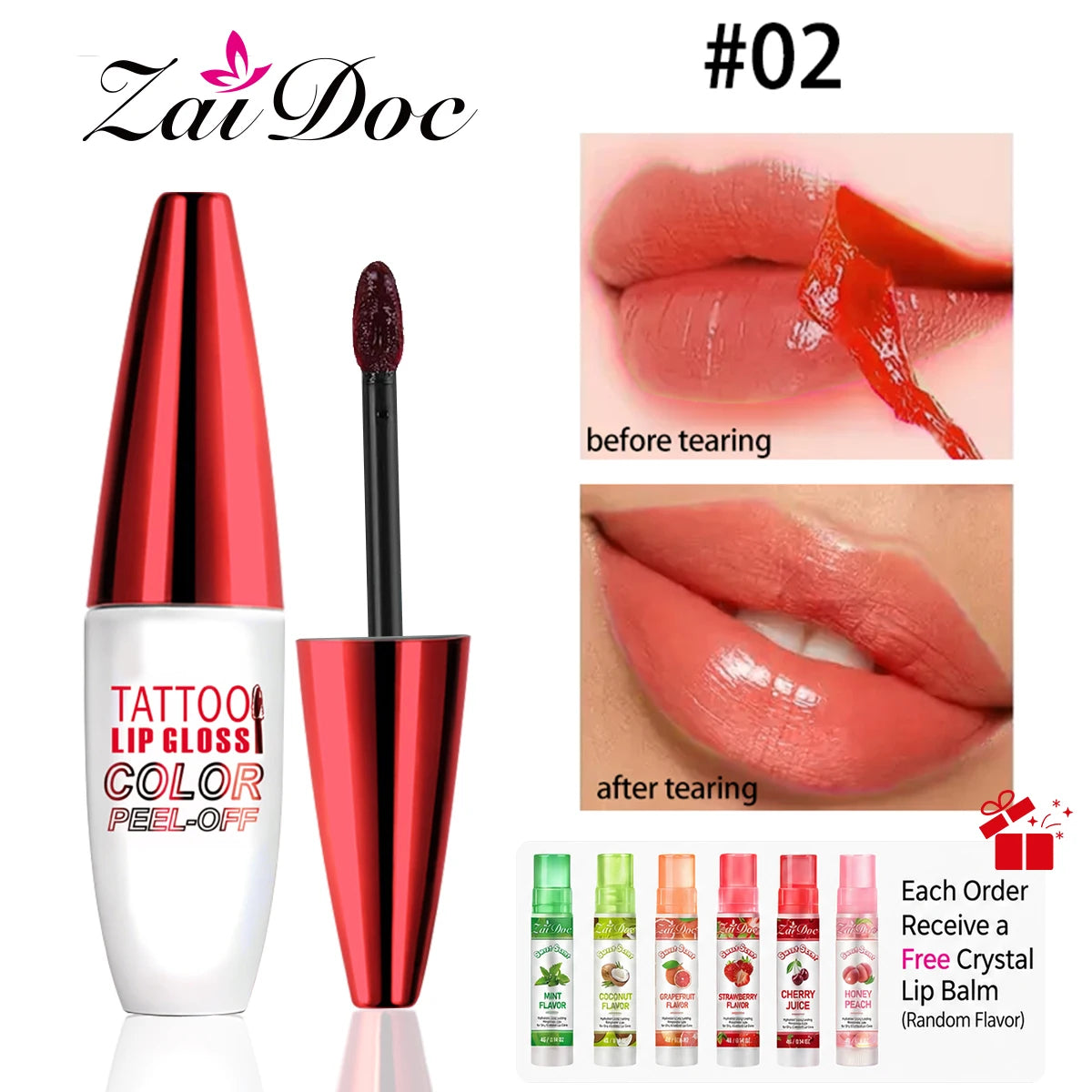 4-Color Peel Off Lip Stain Tint Set, 10g Each