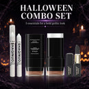 3-Piece Halloween Gothic Makeup Set with White Foundation, Highlighter, and Black Face Paint