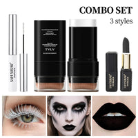 3-Piece Halloween Makeup Kit with Mascara, White Foundation, and Black Face Paint Stick