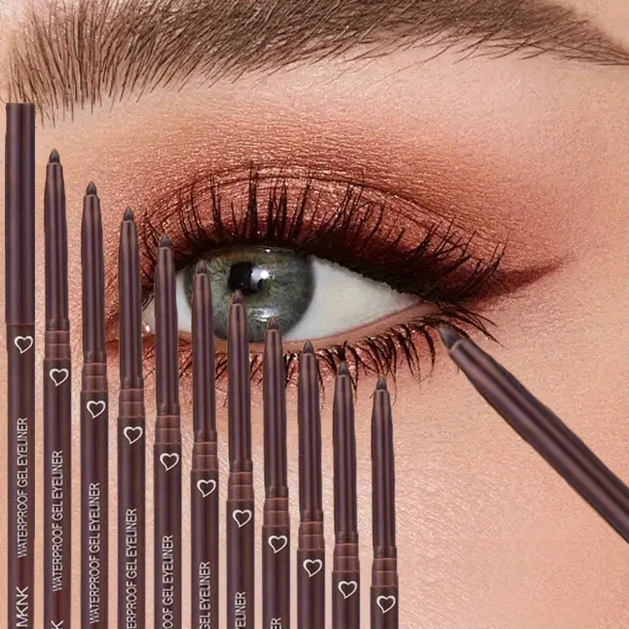 10-Piece Waterproof Matte Brown Gel Eyeliner Pencil Set