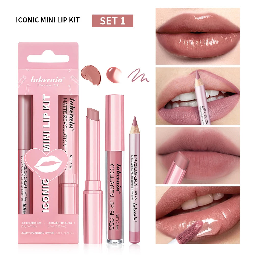 3-Piece Waterproof Matte Lipliner and Lipstick Set