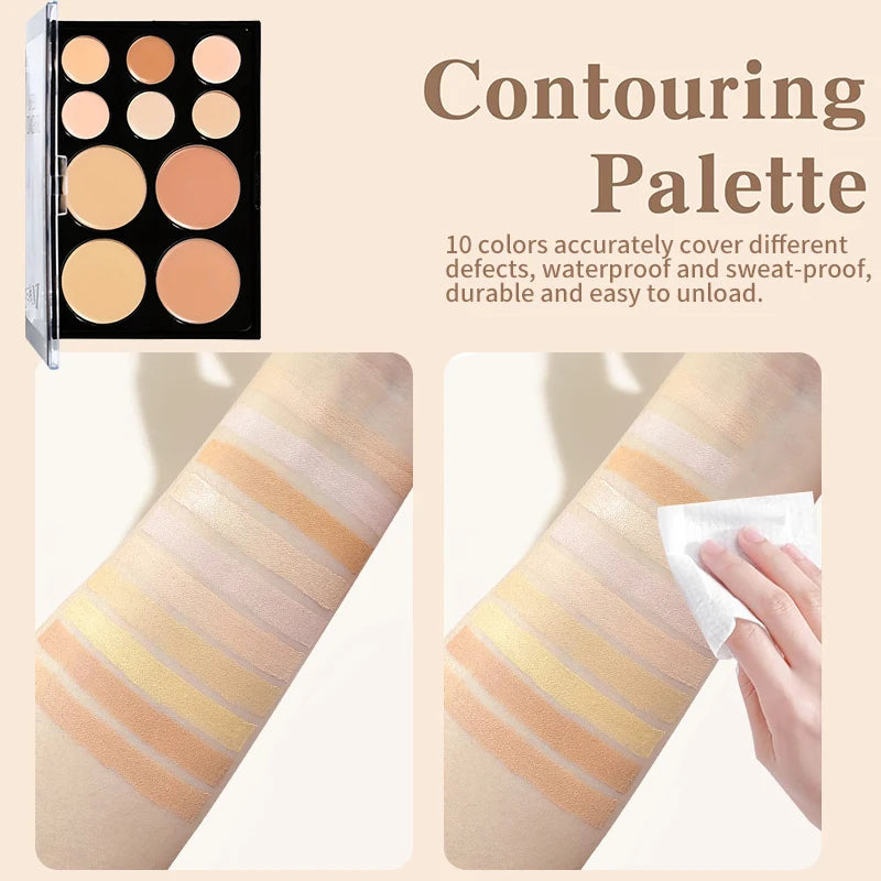 10-Color Cream Contour and Concealer Palette with Brush