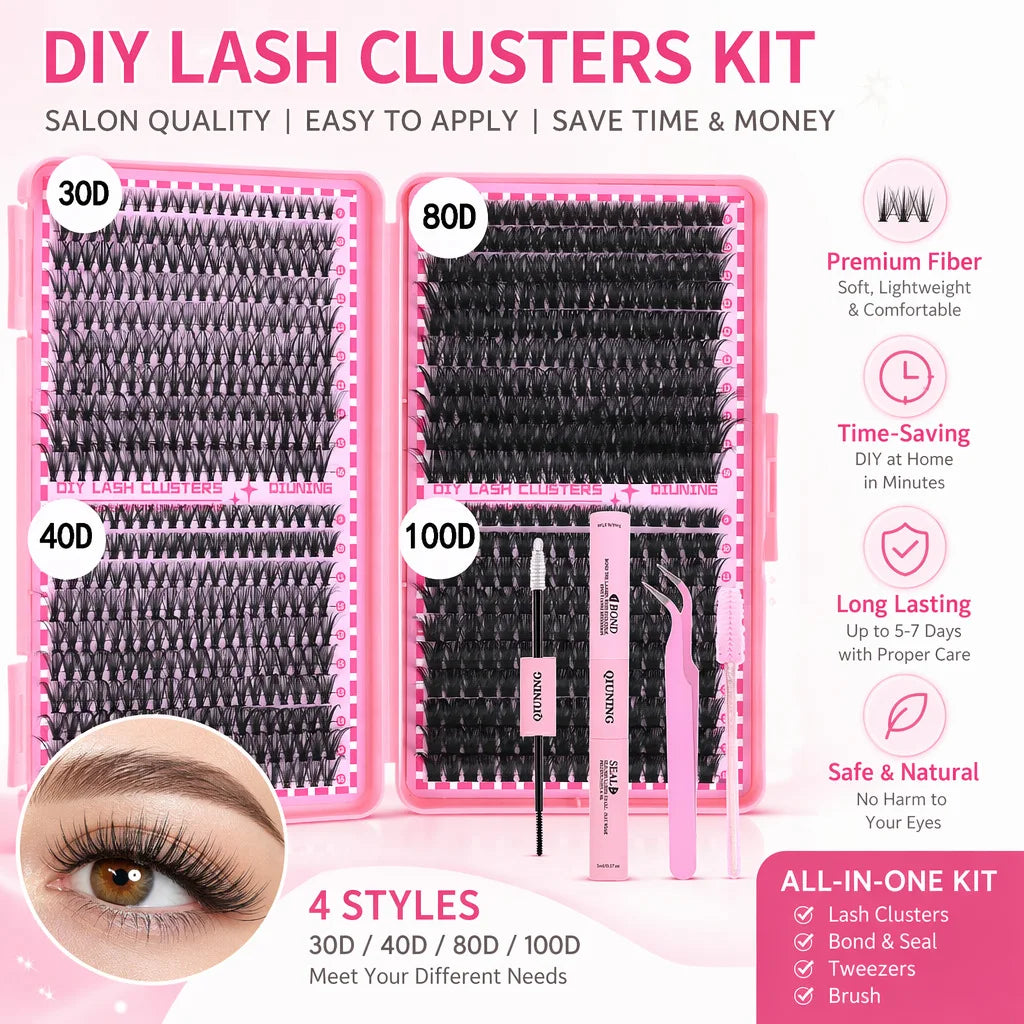 800PCS DIY Lash Cluster Extension Kit with Bond, Seal, and Tweezers