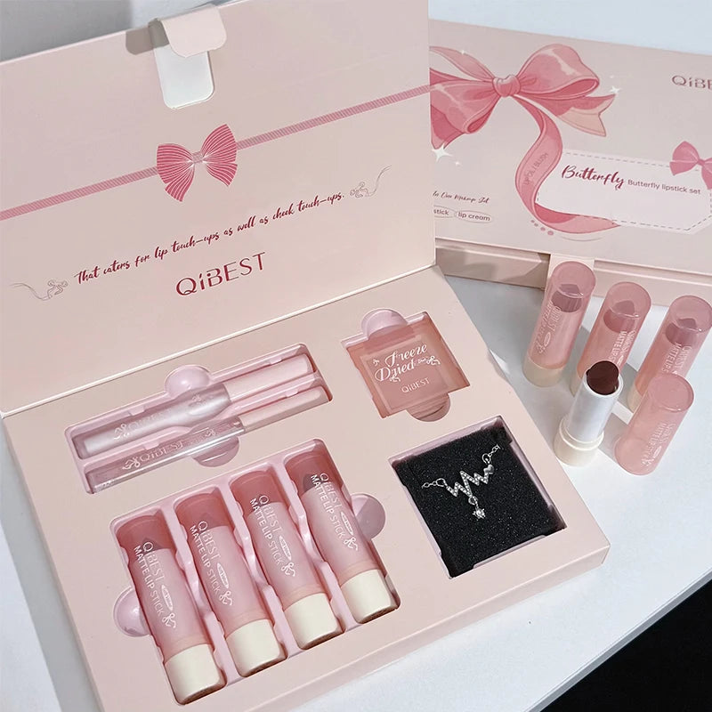7-Piece Makeup Gift Set with Liquid Lipsticks, Blush Palette, and Necklace