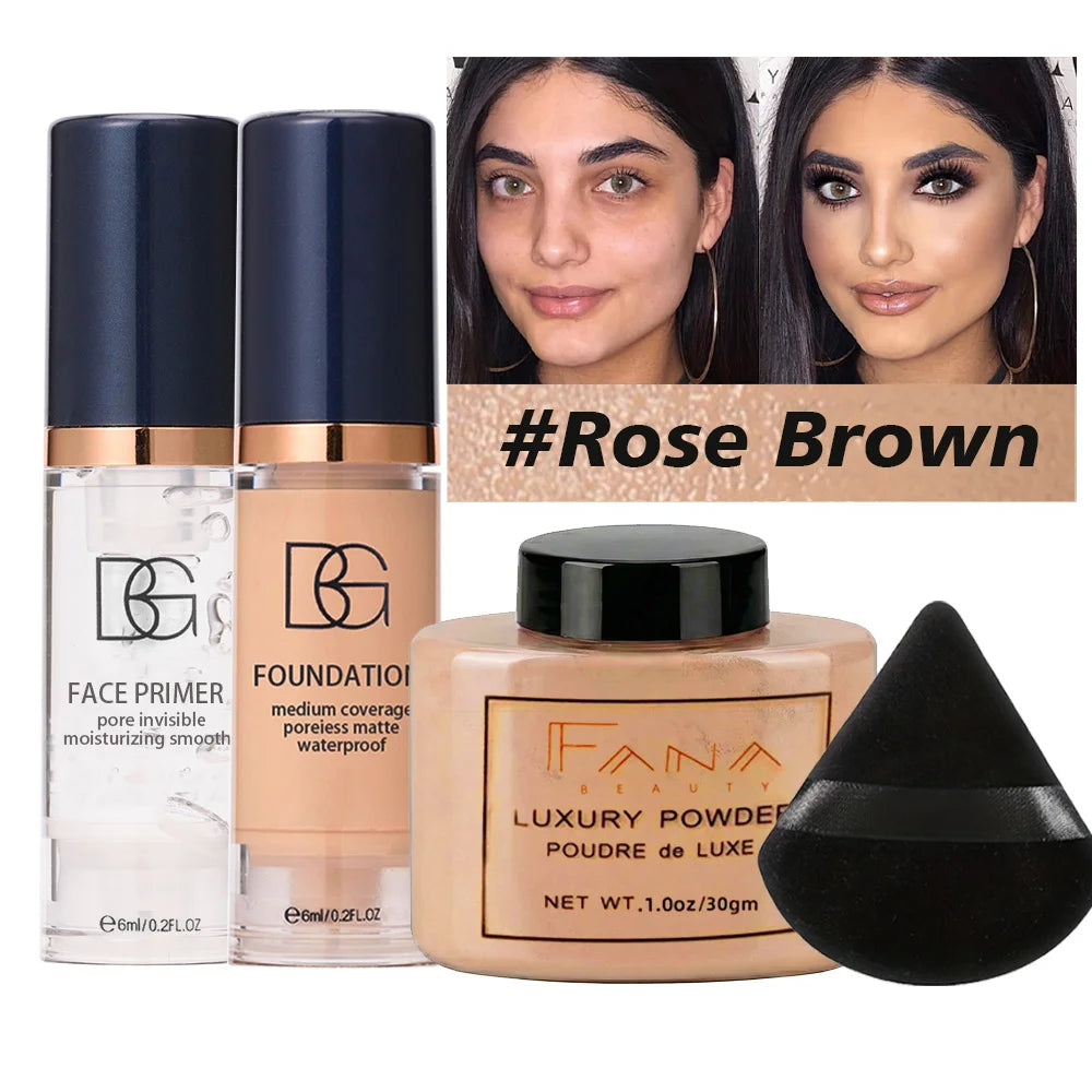 4-Piece Face Makeup Set with Primer, Foundation, and Setting Powder