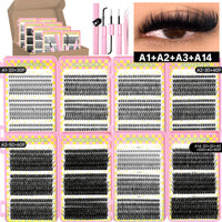GROINNEYA Clusters Lashes With Waterproof Strong Hold DIY Lash Extension Kit Lash Bond And Seal And Eyelash Tweezers Makeup
