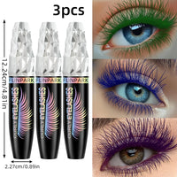 3pcs 5D Silk Fiber Waterproof Mascara Set - Black, Green, Blue, Purple