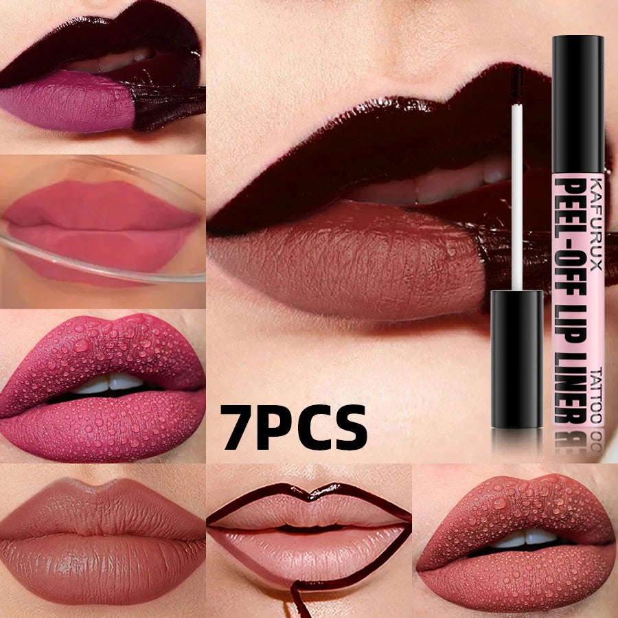 7-Piece Peel Off Lip Stain Set - Long Lasting Waterproof Lip Tint