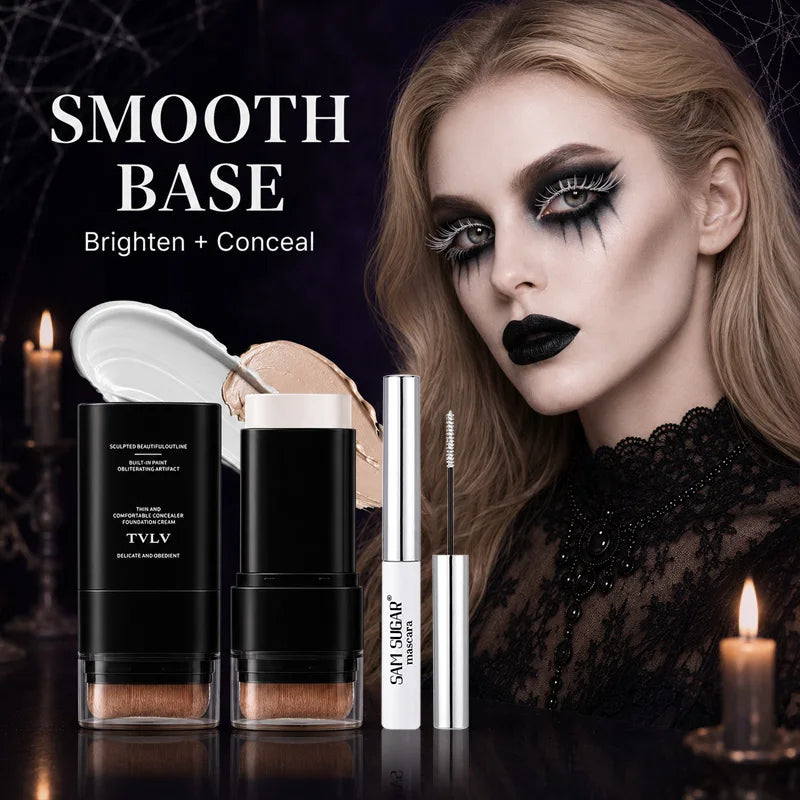 3-Piece Halloween Makeup Kit with Mascara, White Foundation, and Black Face Paint Stick
