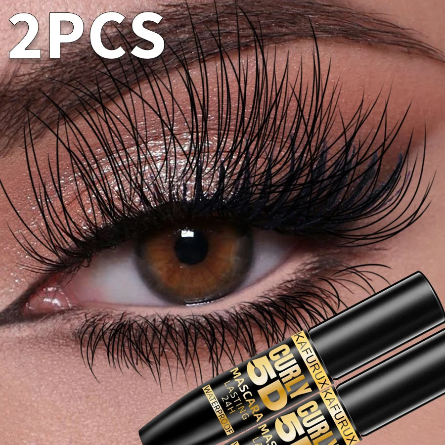 2-Piece 5D Silk Fiber Waterproof Mascara - Black Long Lasting & Lengthening