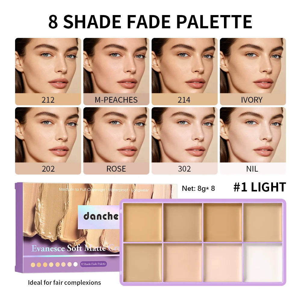 8-Shade Full Coverage Matte Cream Concealer Palette