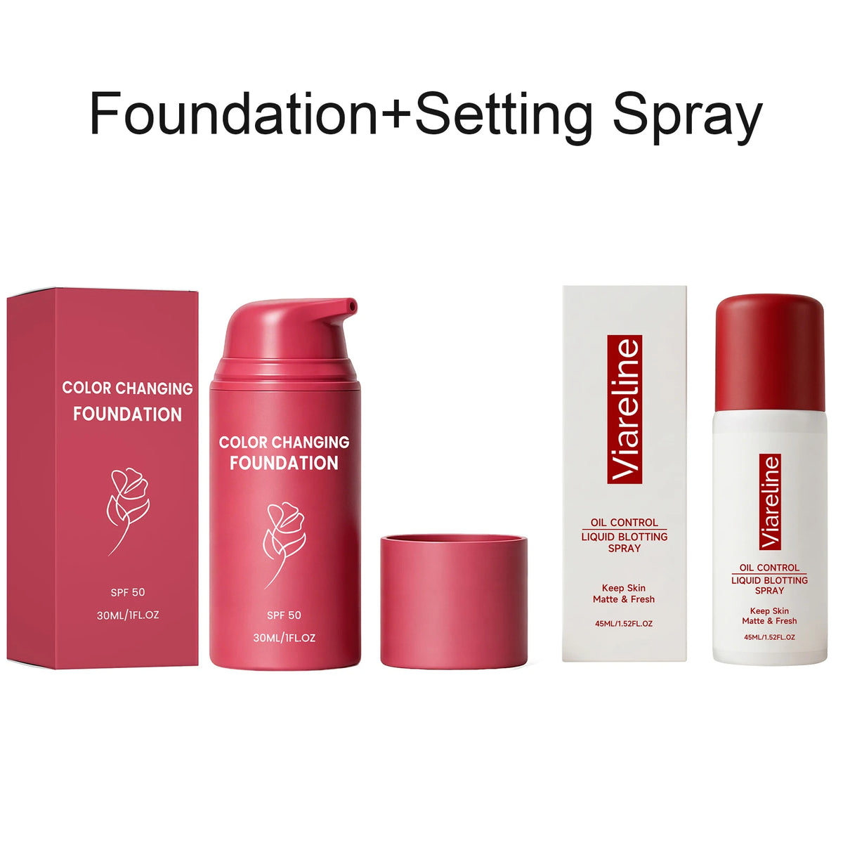 Thermal Color Changing Foundation and Matte Setting Spray Set with SPF 50