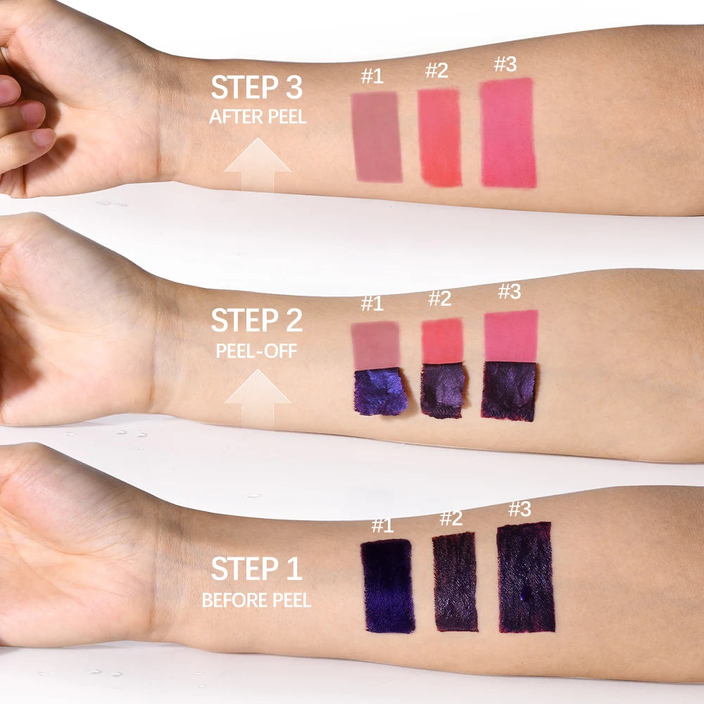 3-Color Peel Off Lip Stain Waterproof Long Lasting Lip Tint