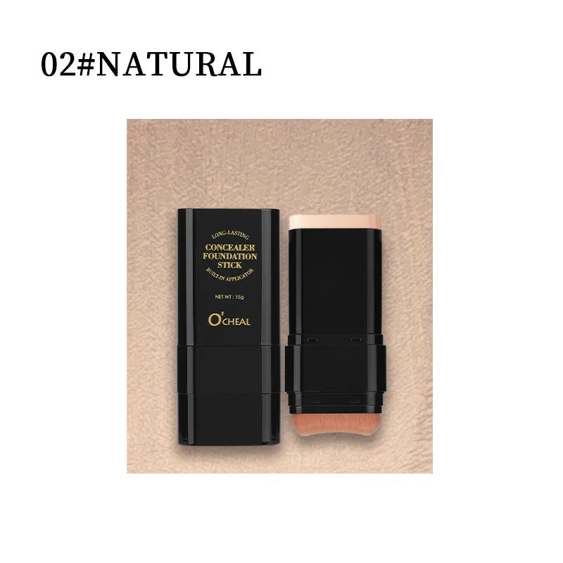 2-in-1 Full Coverage Foundation and Concealer Stick with Brush, 15g