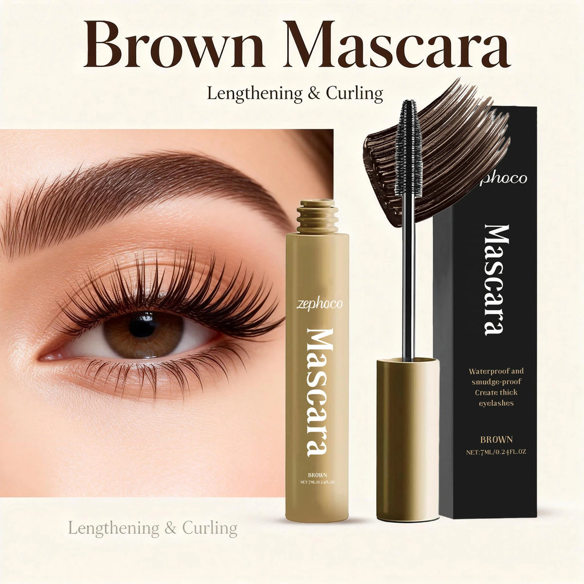 Waterproof Brown Lengthening and Curling Mascara
