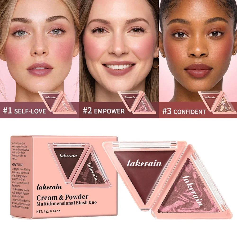 Triangular Two-Tone Matte Blush Palette with Folding Design