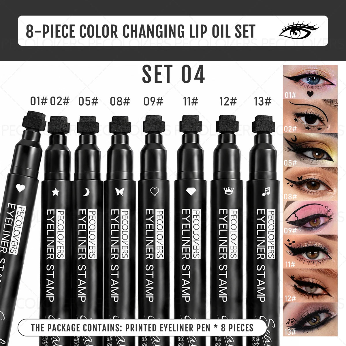 8-Piece 2-in-1 Waterproof Stamp Eyeliner Set