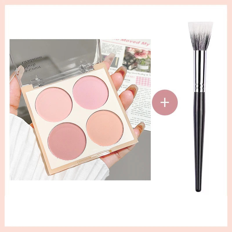 4-Color Matte Blush Palette - Waterproof Long-Lasting Pink Purple Tones