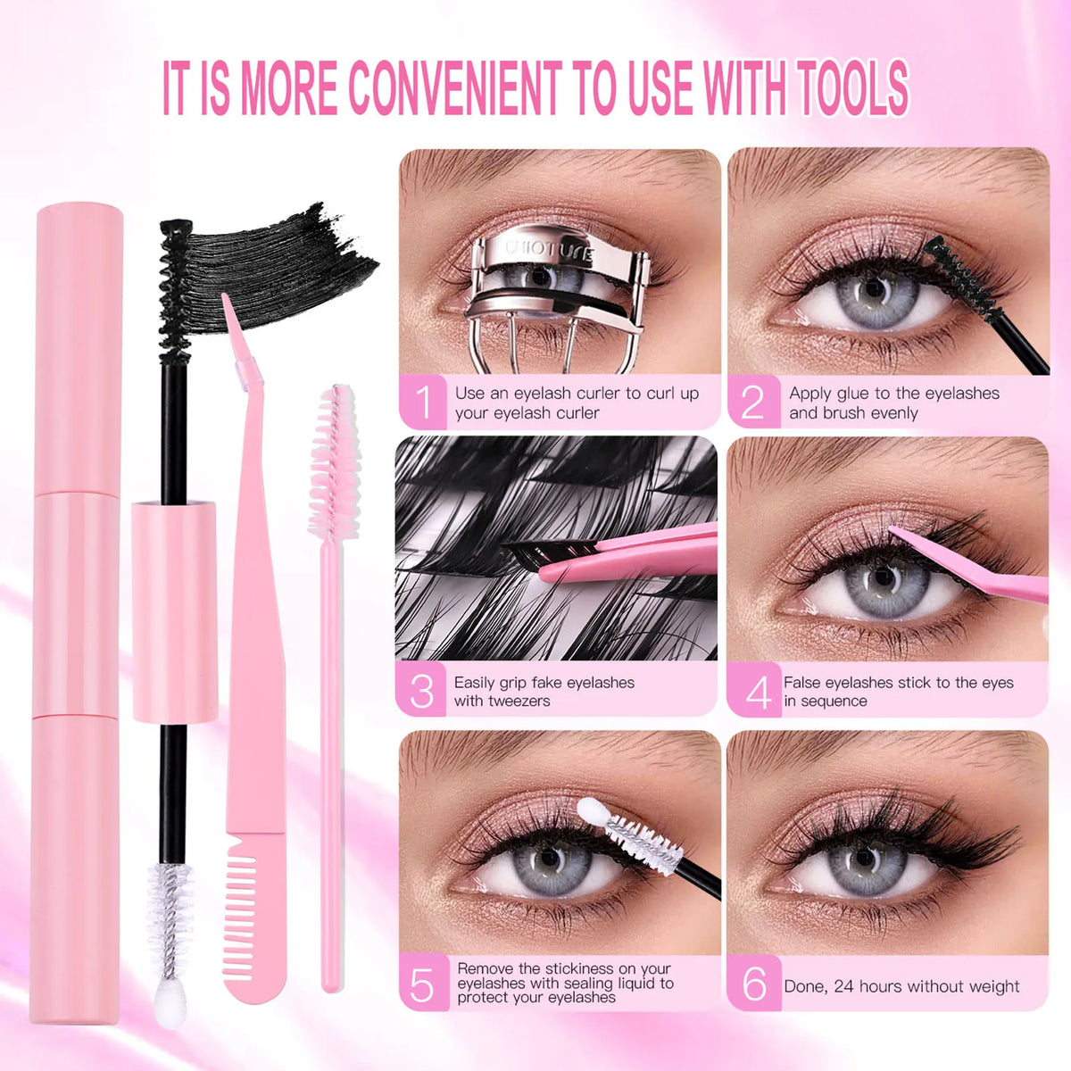 168-Row DIY Cluster Eyelash Extension Kit with Bond and Seal Glue (12-18mm D Curl)
