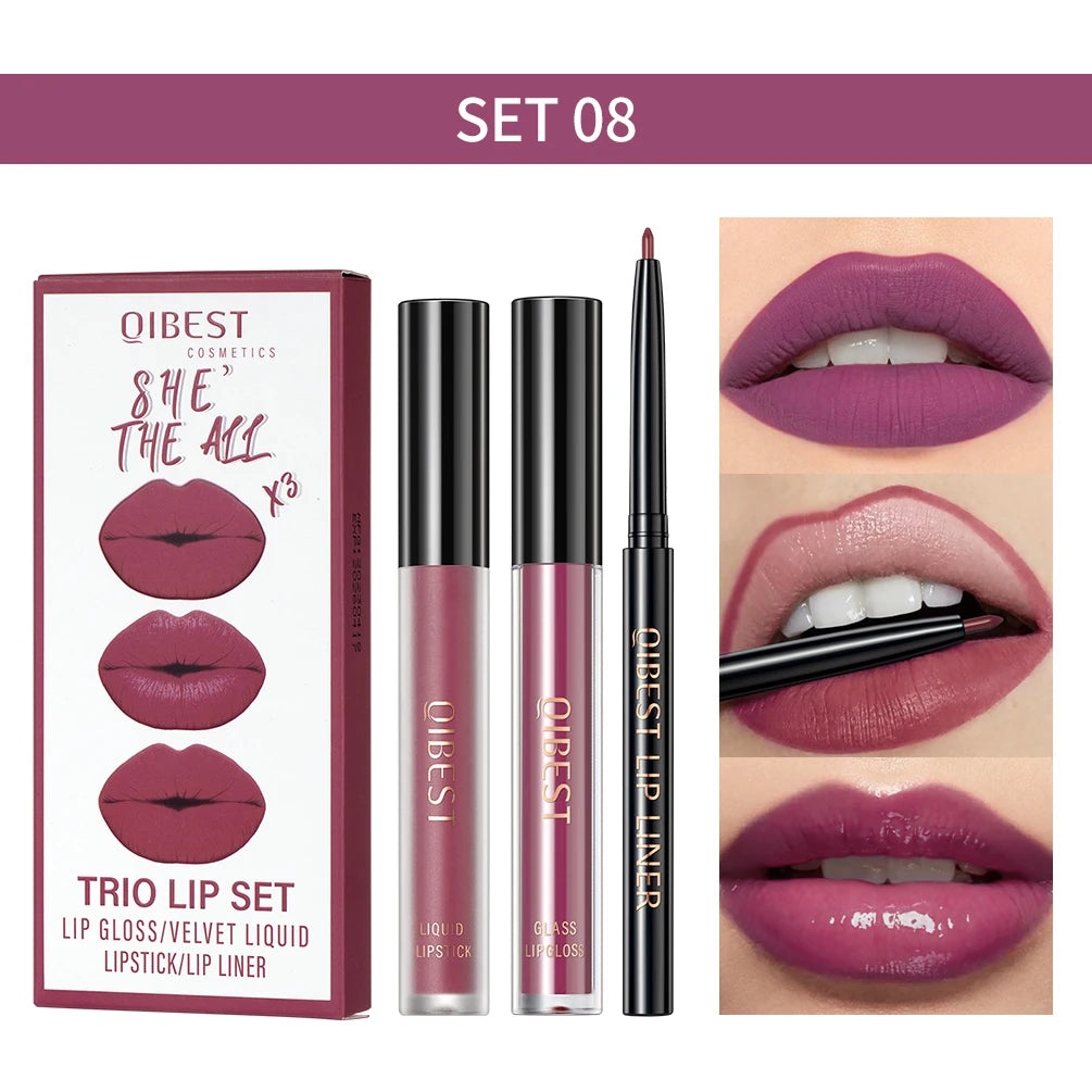 3pcs Matte Liquid Lipstick and Lip Liner Set