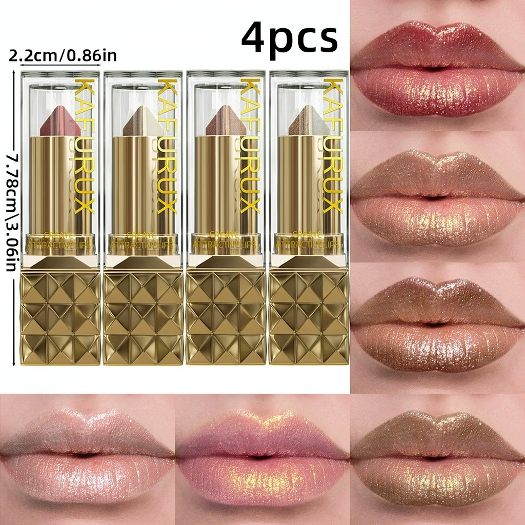 4-Piece Glitter Metallic Two-Tone Matte Pearlescent Lipstick Set