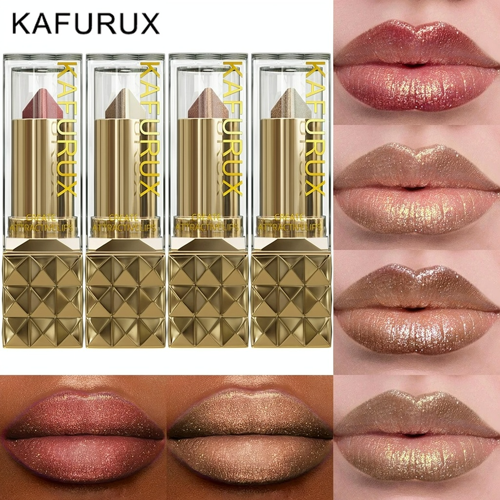 4-Piece Glitter Metallic Two-Tone Matte Pearlescent Lipstick Set